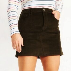 Brown High-Waisted Button-Fly Corduroy Mini Skirt